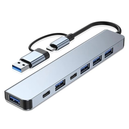 Aluminum 7-in-1 USB C hub with USB 3.0 and USB 2.0 ports